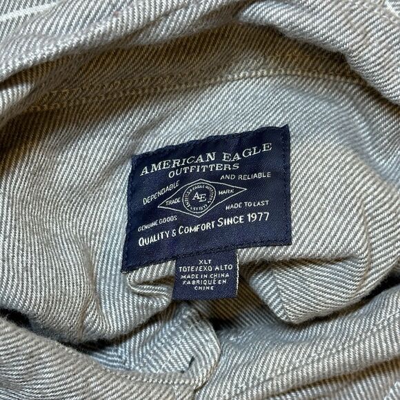 American Eagle Men’s Flannel Grey/White Button Down Long Sleeve Serape XL Tall - Picture 8 of 11